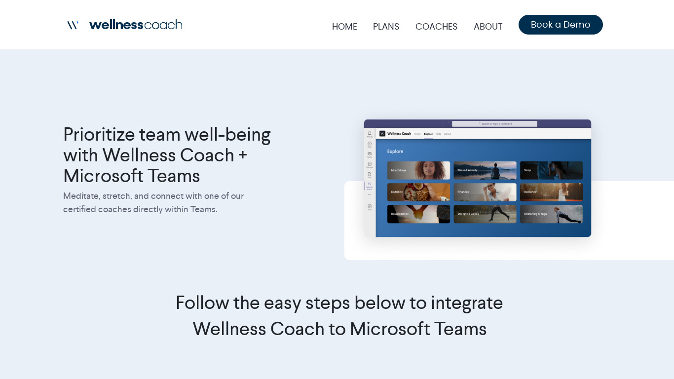 Wellness Coach for Microsoft Teams Landing page