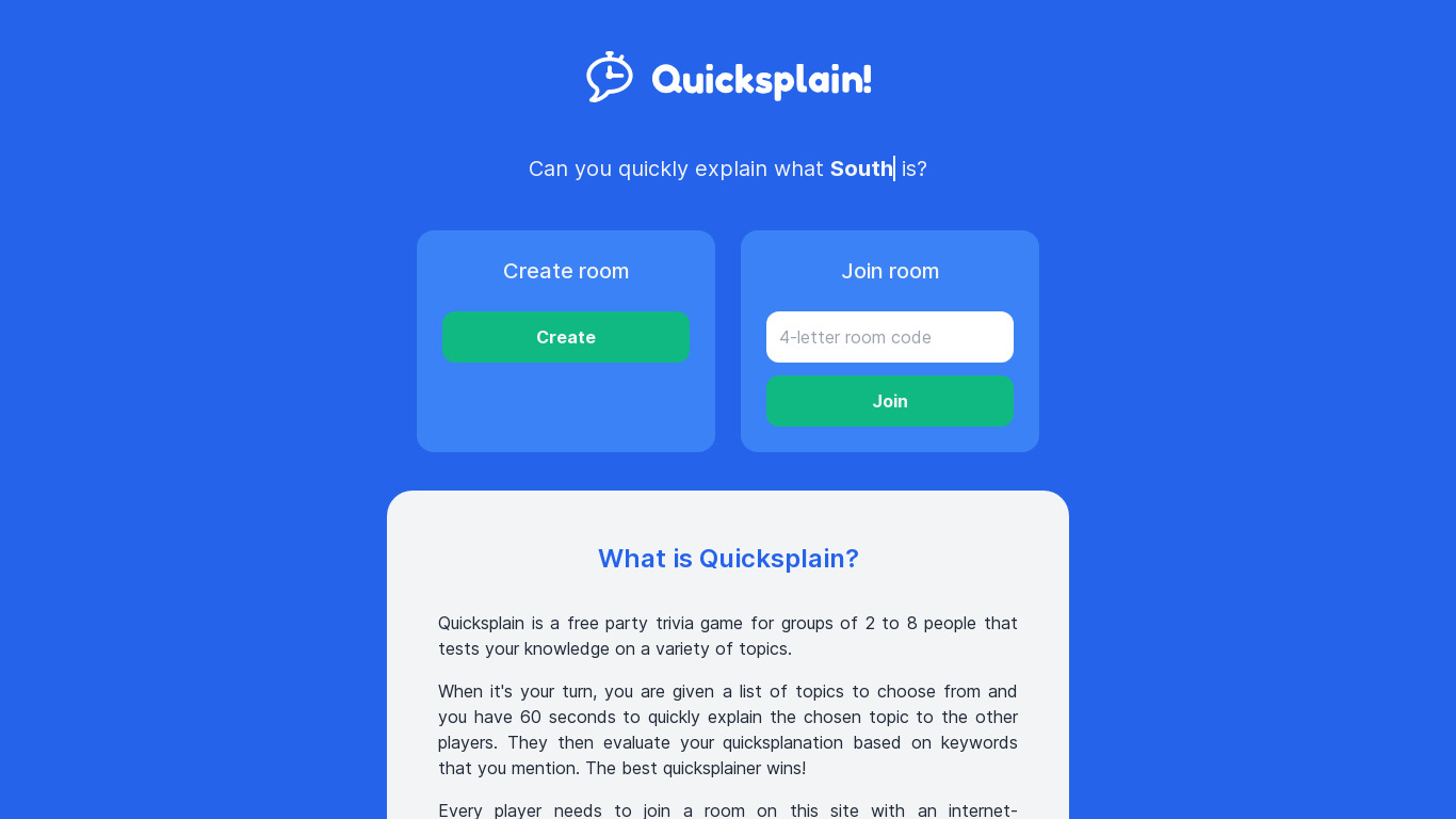 Quicksplain Landing page