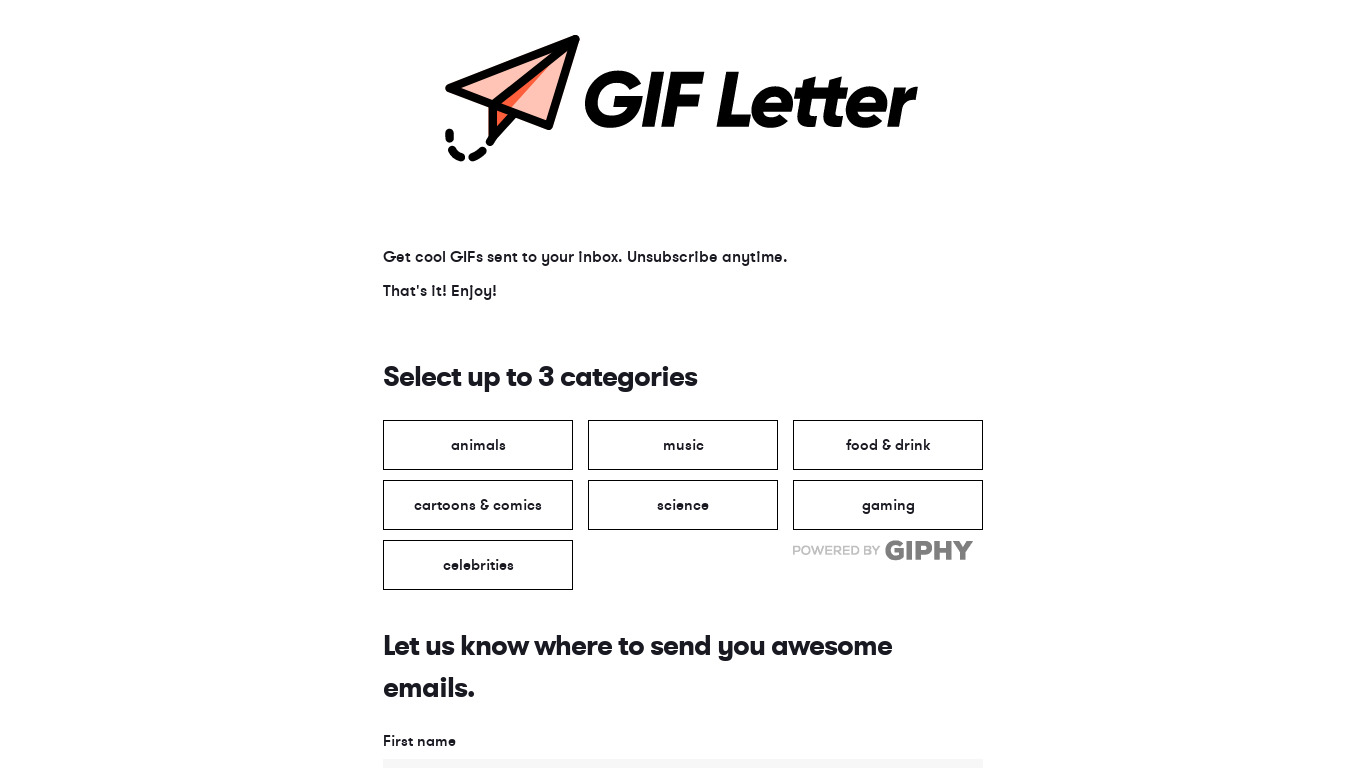 GIF Letter Landing page