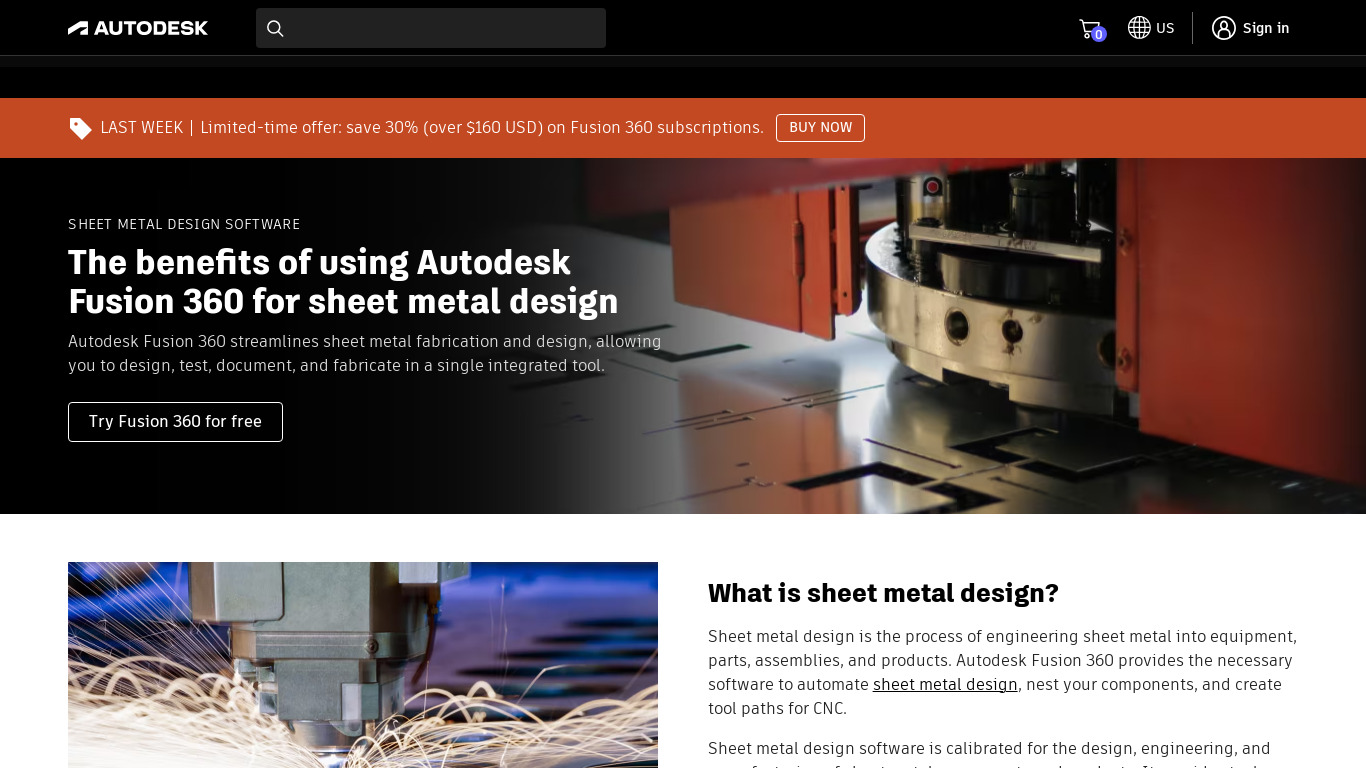 Autodesk Sheet Metal Software Landing page