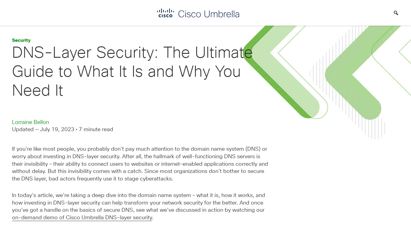 Cisco Umbrella DNS-layer security Landing page