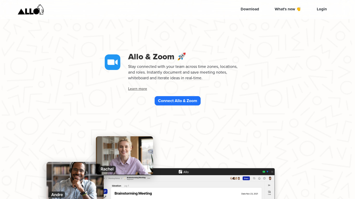 Allo for Zoom Landing page
