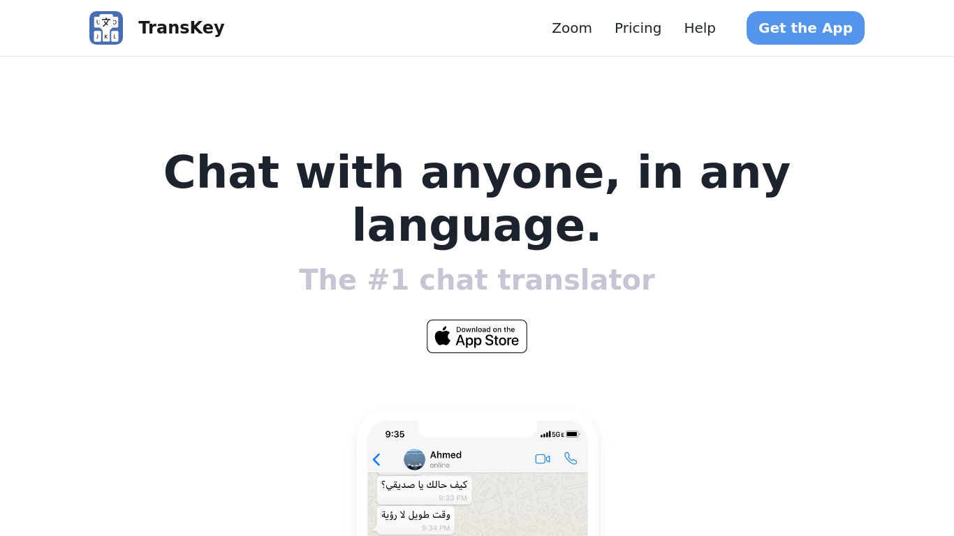 TransKey – Chat Translator App Landing page