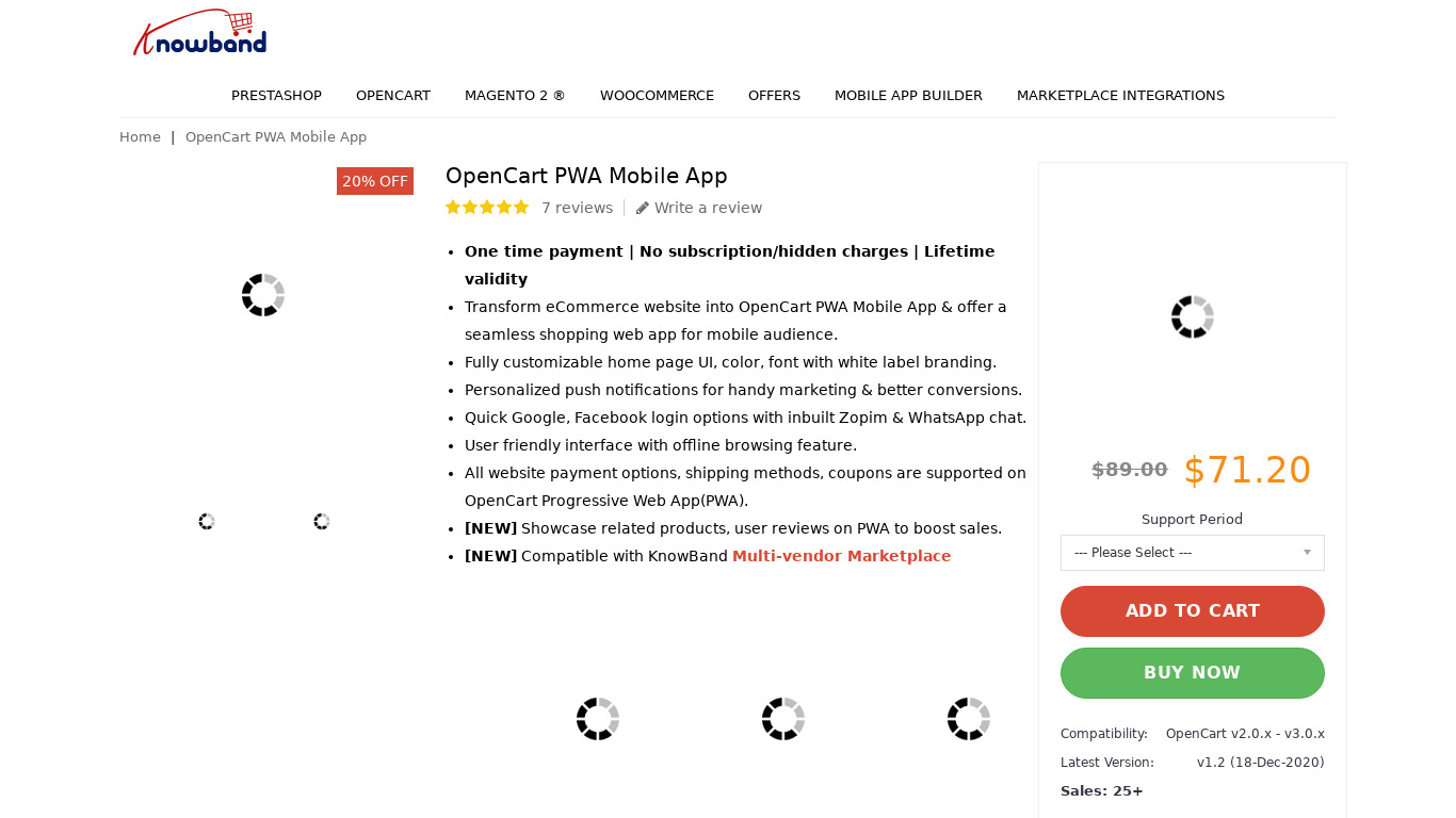 Opencart PWA Mobile App Landing page