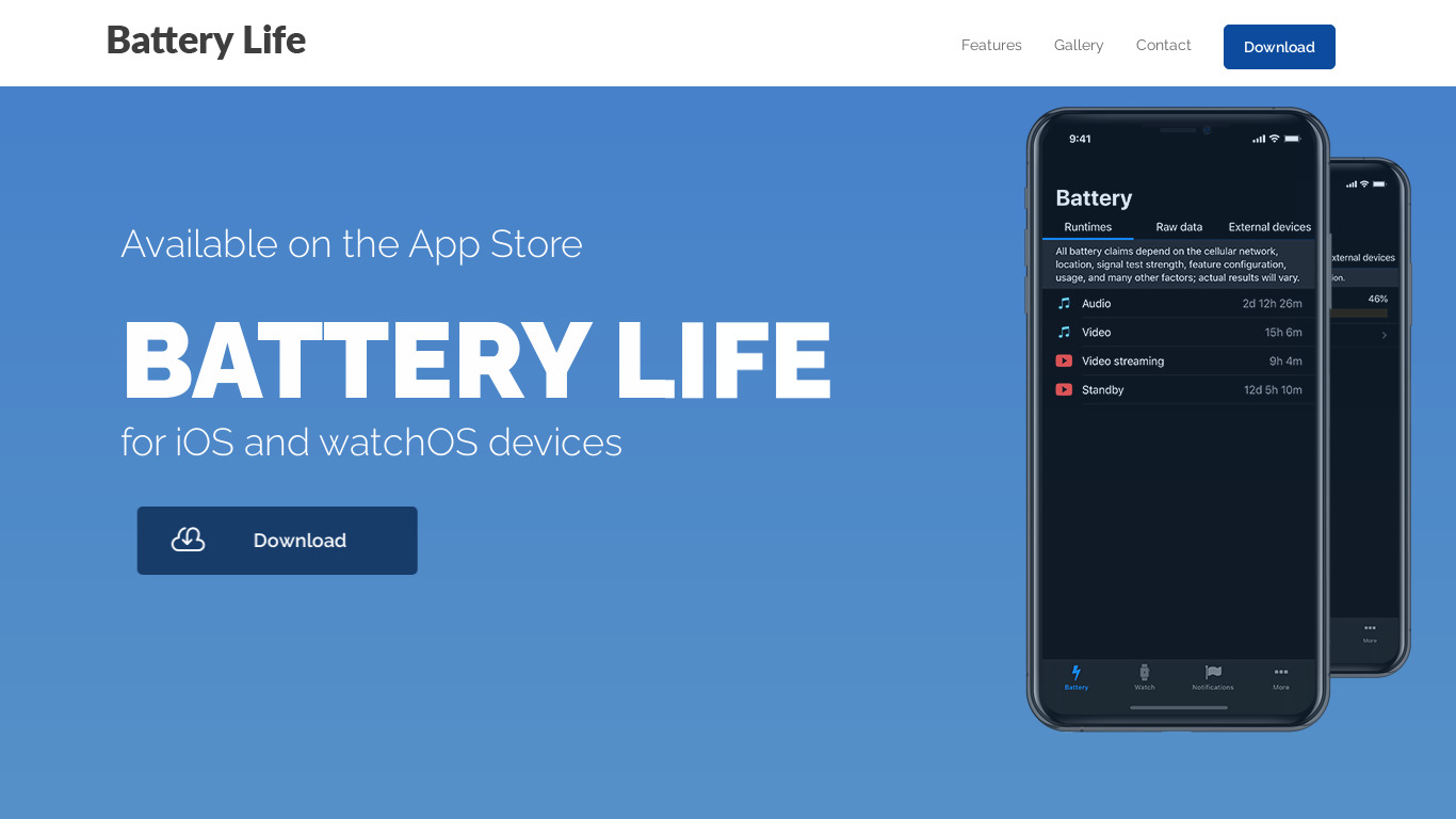 Battery Life Landing page