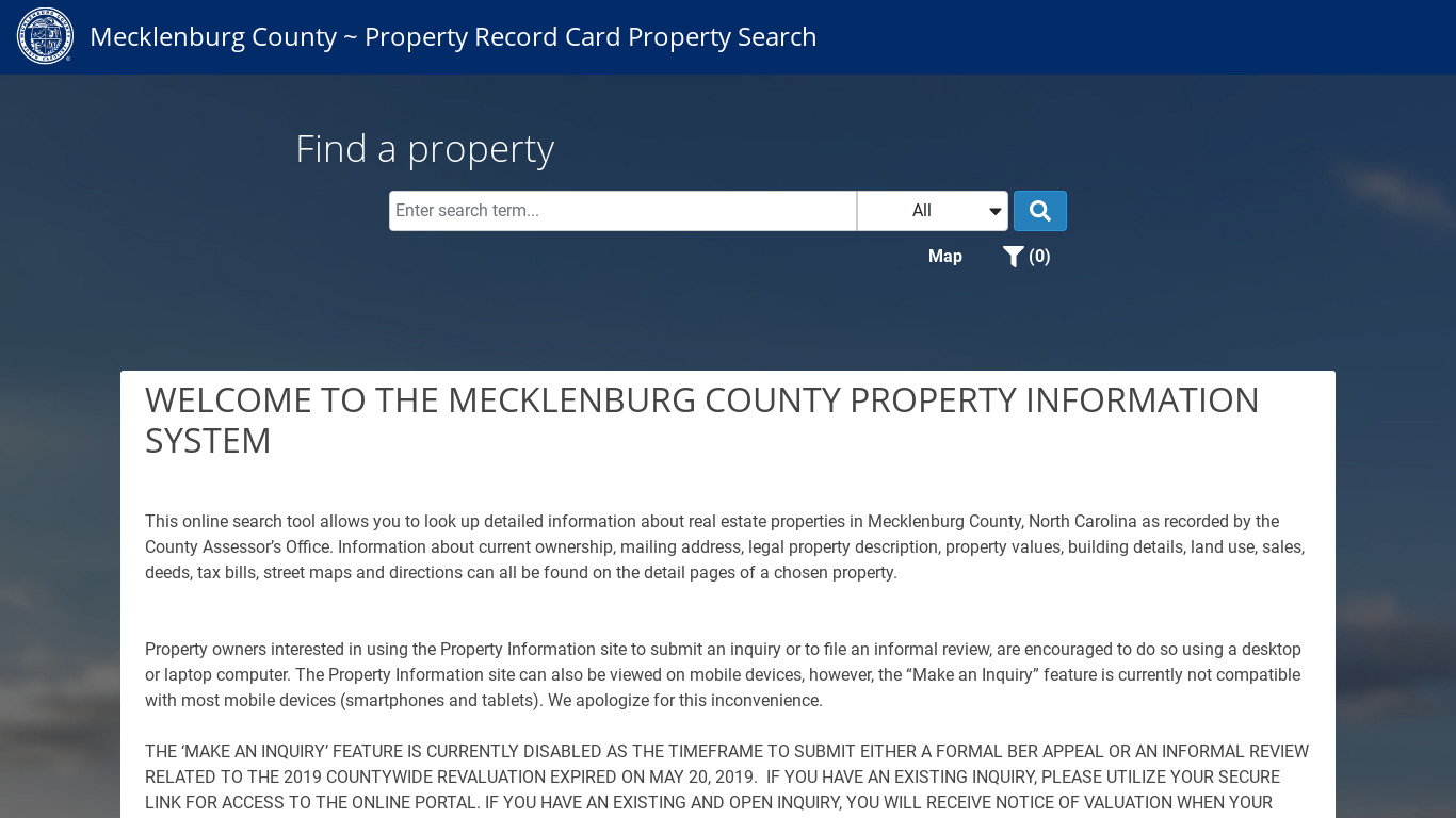 Mecklenburg Property Information Landing page