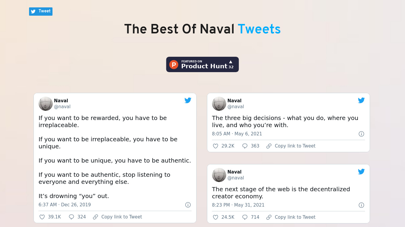 Naval Tweet Brew Landing page