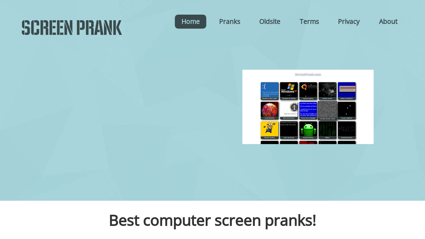 Screen Prank Landing page