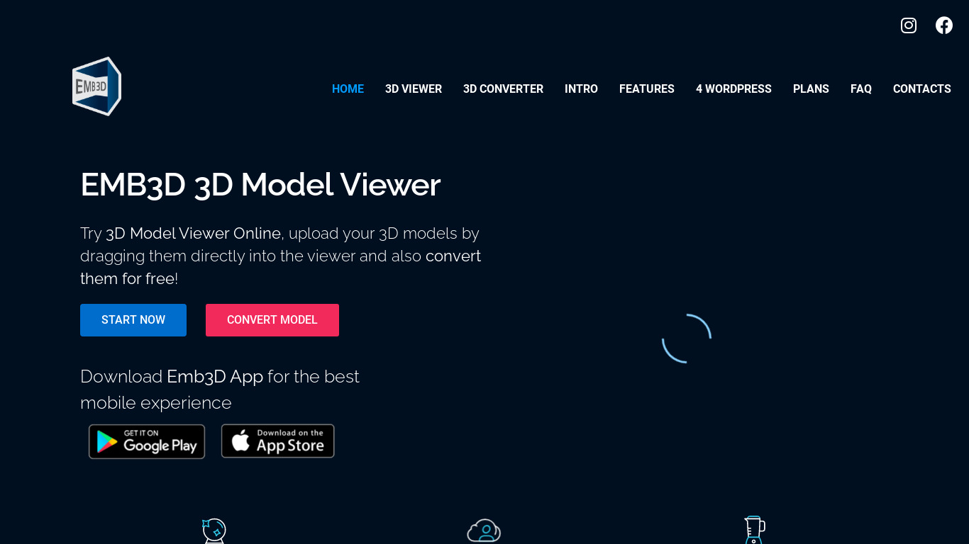 Emb3D 3D Model Viewer Landing page