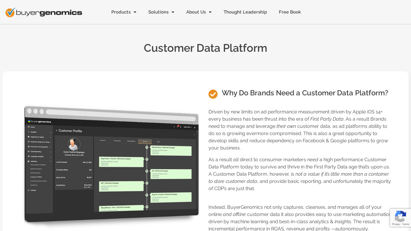 BuyerGenomics Customer Data Landing page