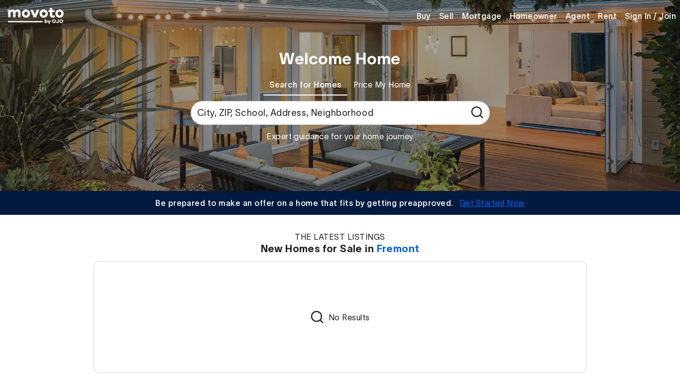 Real Estate by Movoto Landing page
