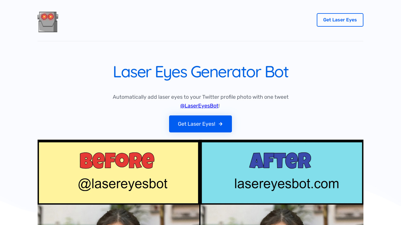 Laser Eyes Bot Landing page