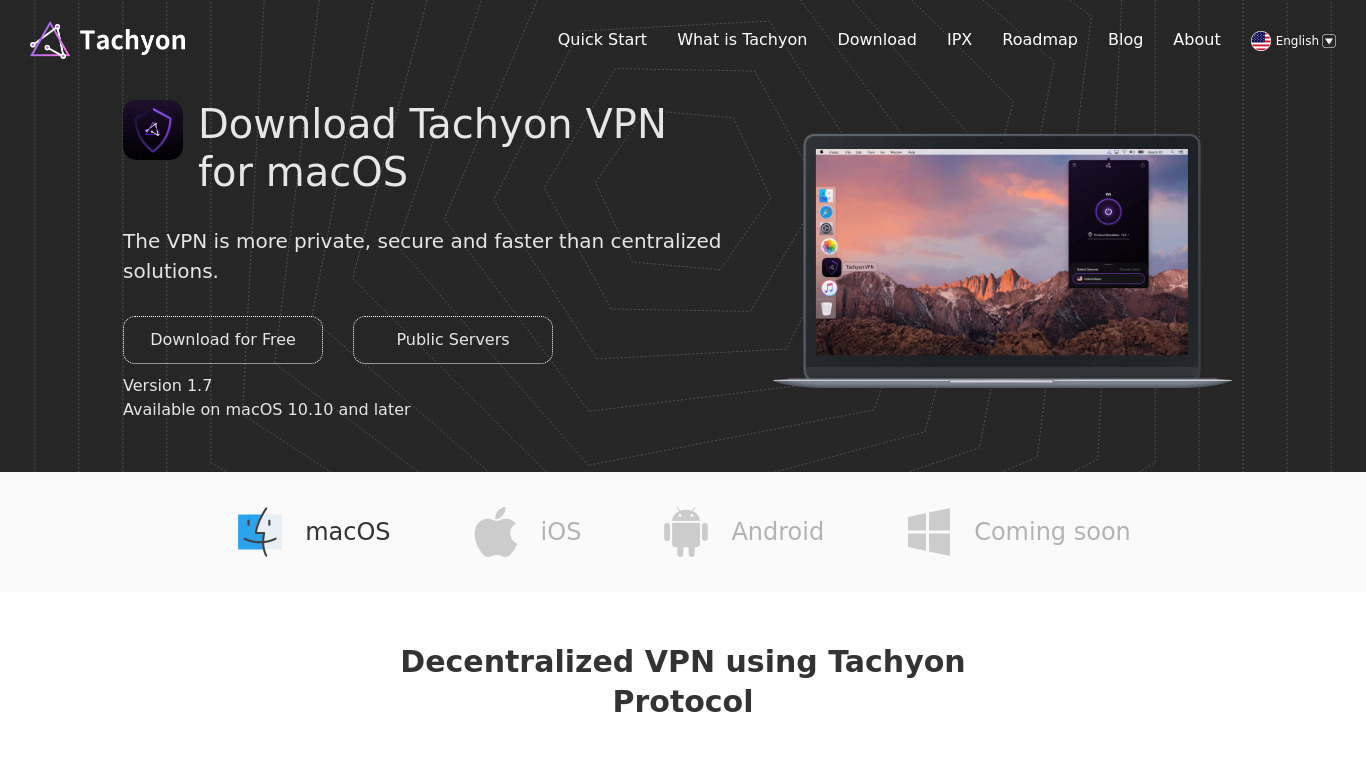 Tachyon VPN Landing page