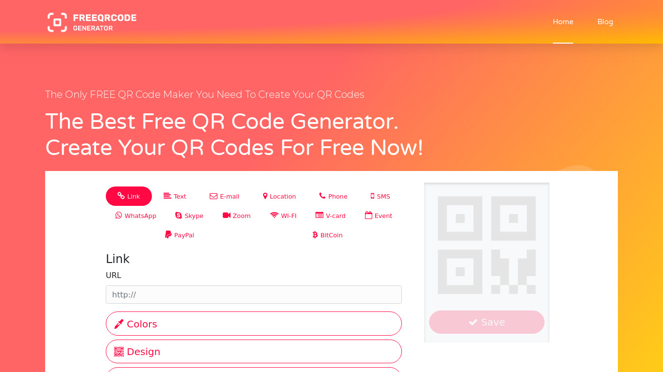 Free QR Code Generator Landing page