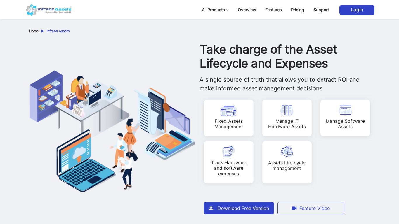 Infraon Assets Landing page