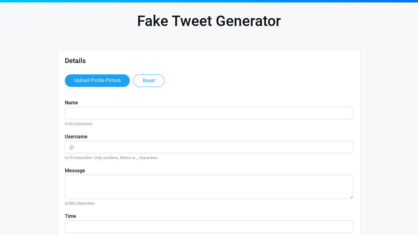 Fake Tweet Generator Landing page