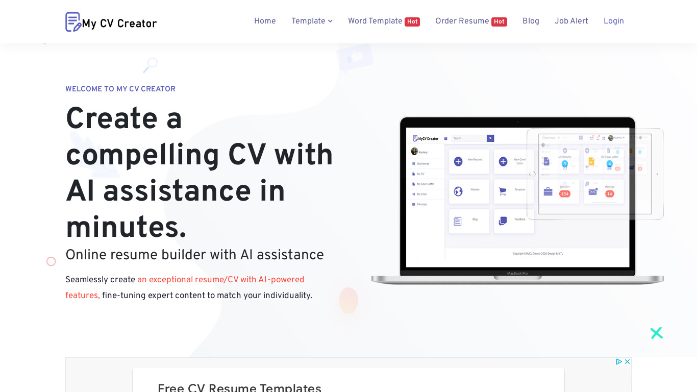 my cv creator Landing page