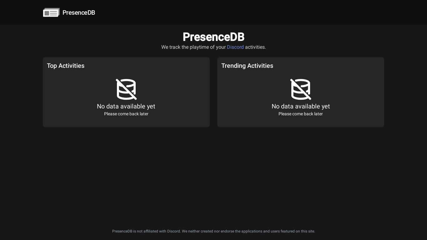 PresenceDB Landing page