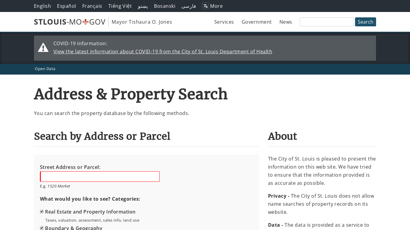 Stlouis Address & Property Search Landing page