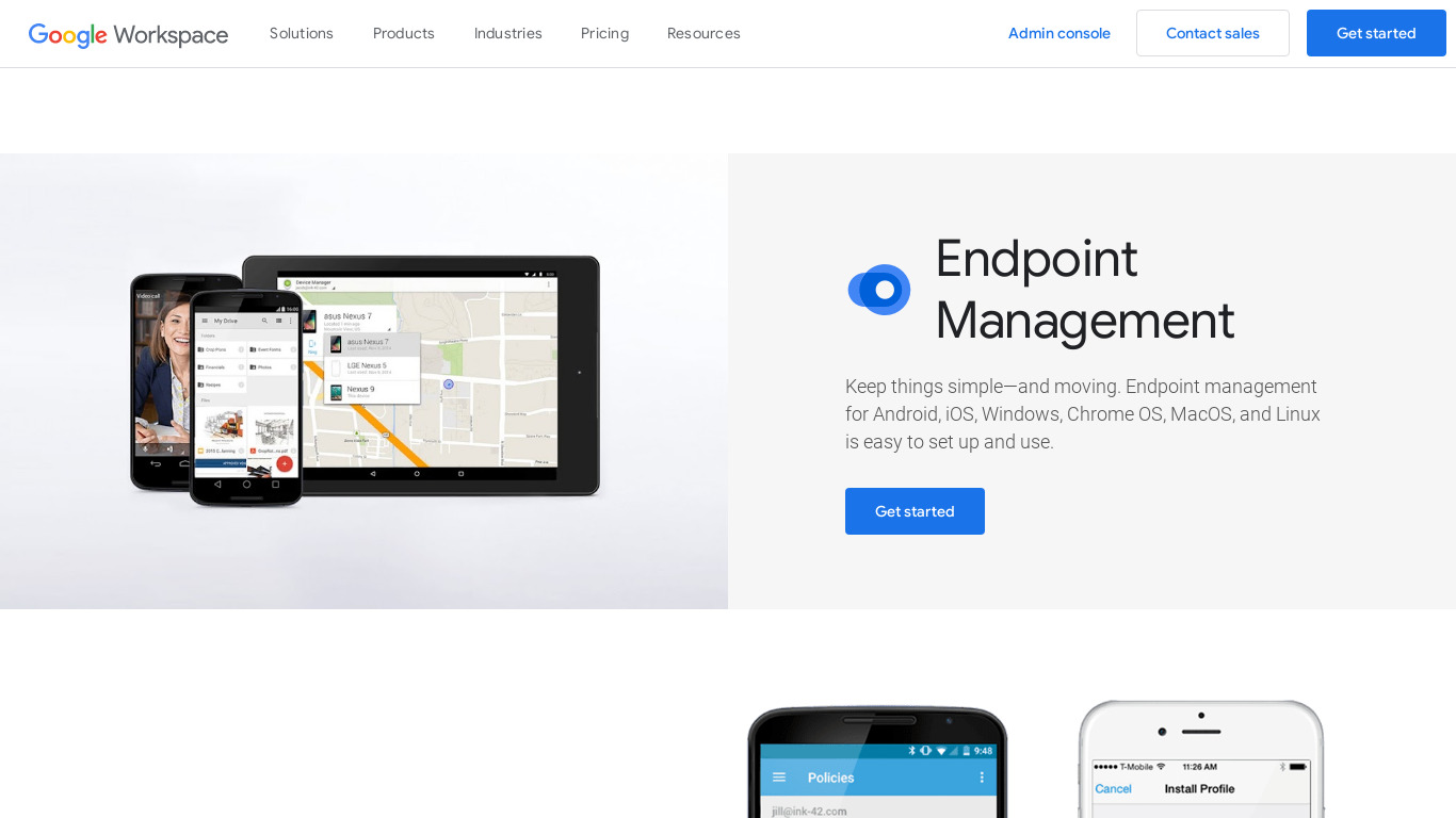 Google endpoint management Landing page
