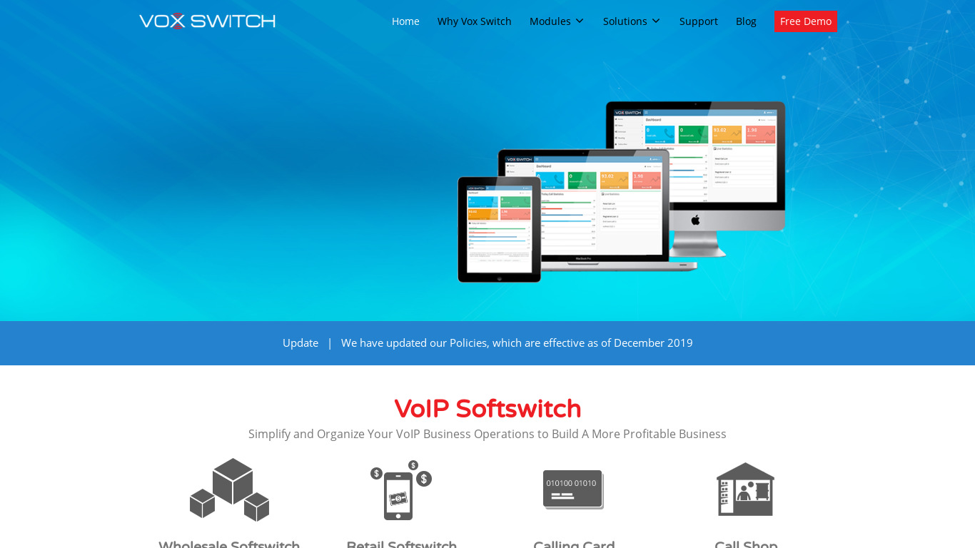 VoIP Softswitch Solution Landing page