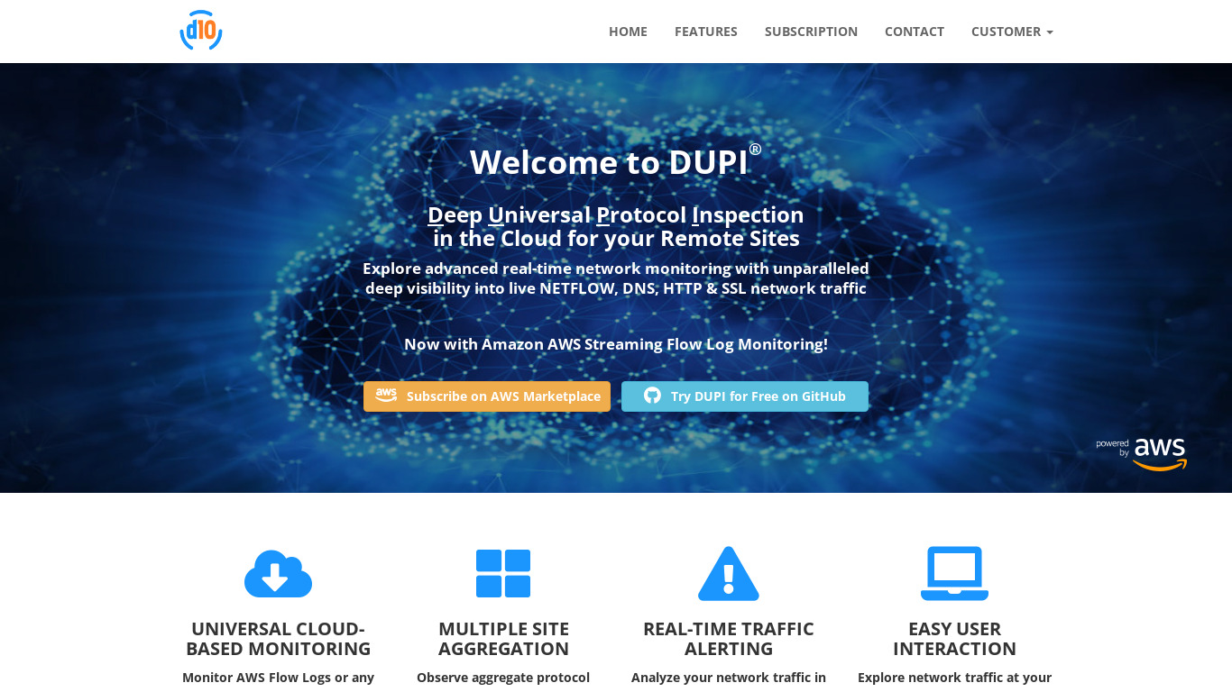 DUPI by D10 Networks Landing page