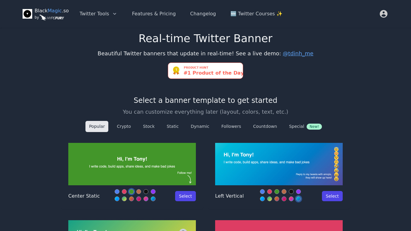 Twitter Real-time Banner Landing page