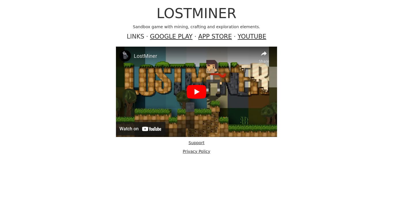 LostMiner Landing page