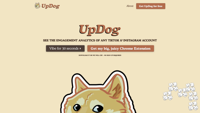 UpDog Influencer Analytics Landing Page