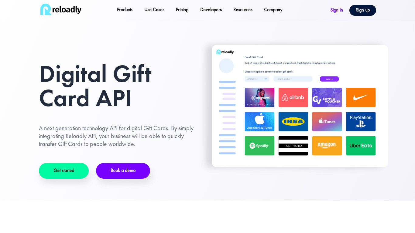 Reloadly Gift Cards Landing page