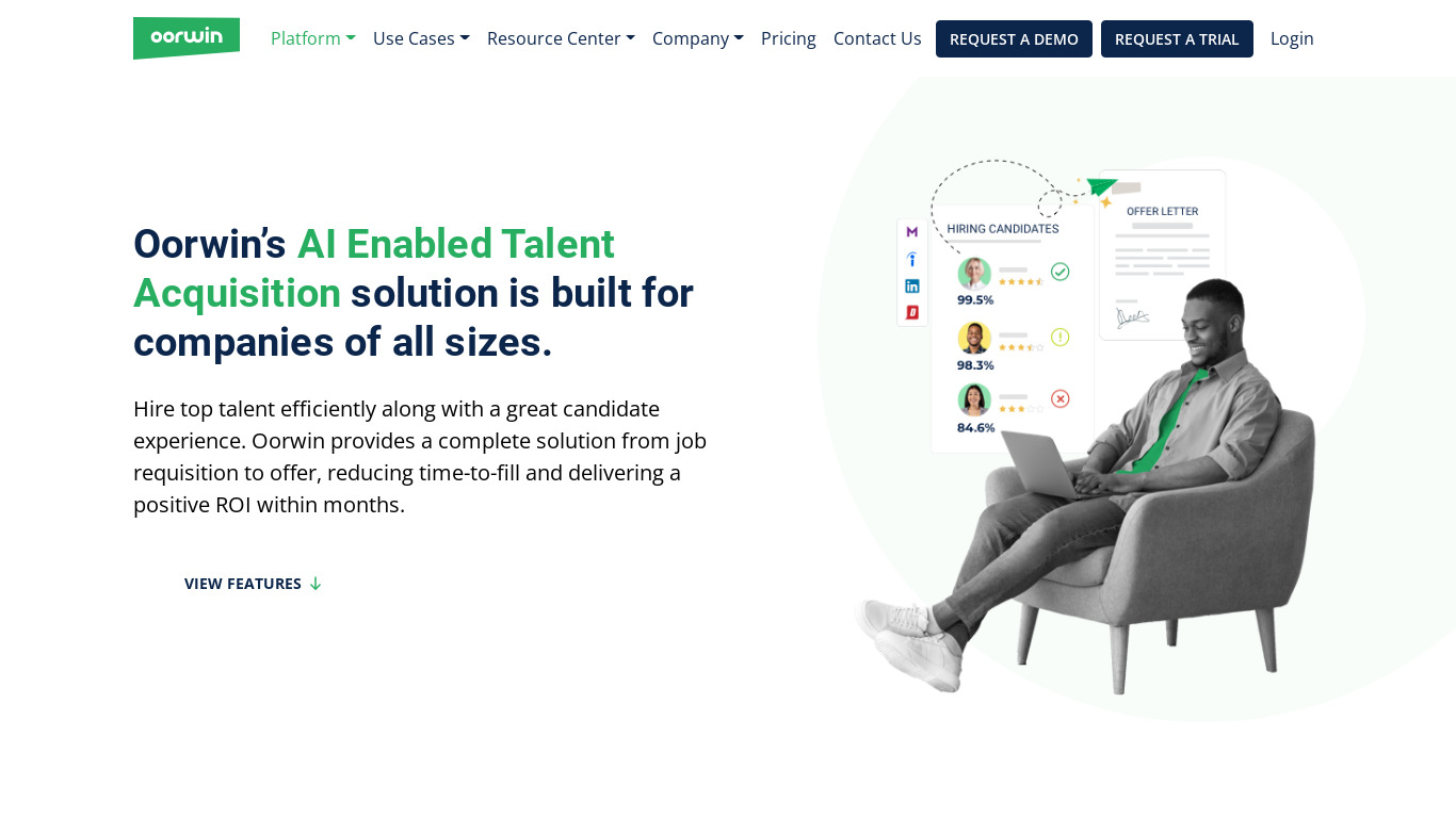 Oorwin Applicant Tracking System Landing page
