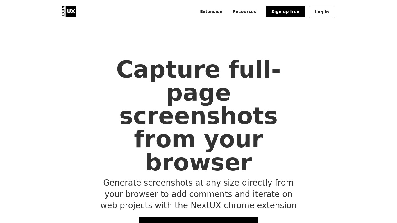 NextUX Screen Capture Chrome Extension Landing page