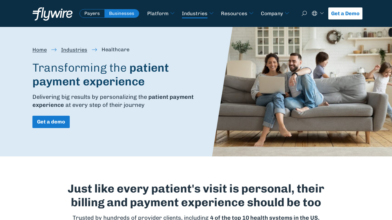 Flywire Healthcare Landing page