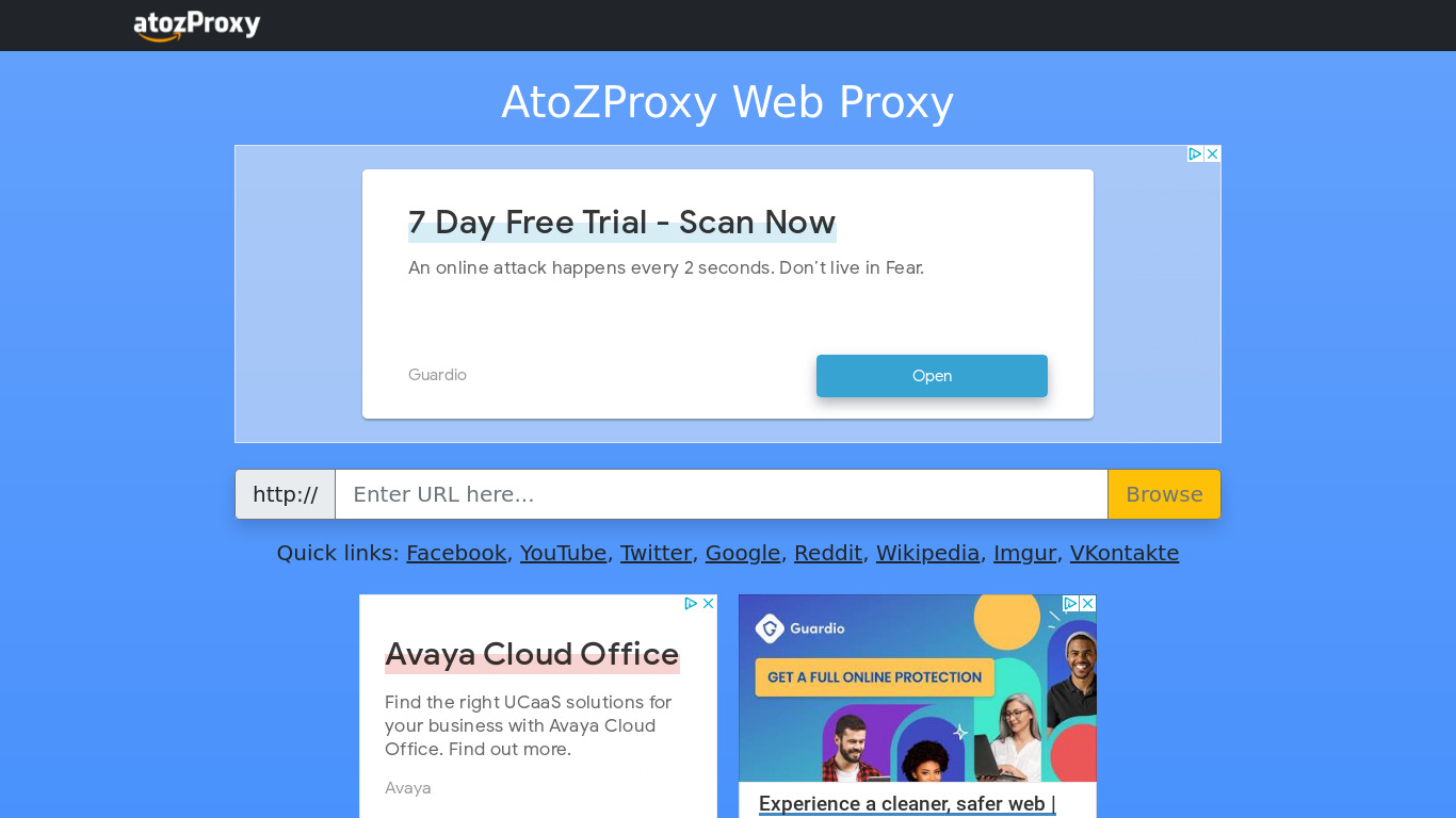 Atozproxy Landing page