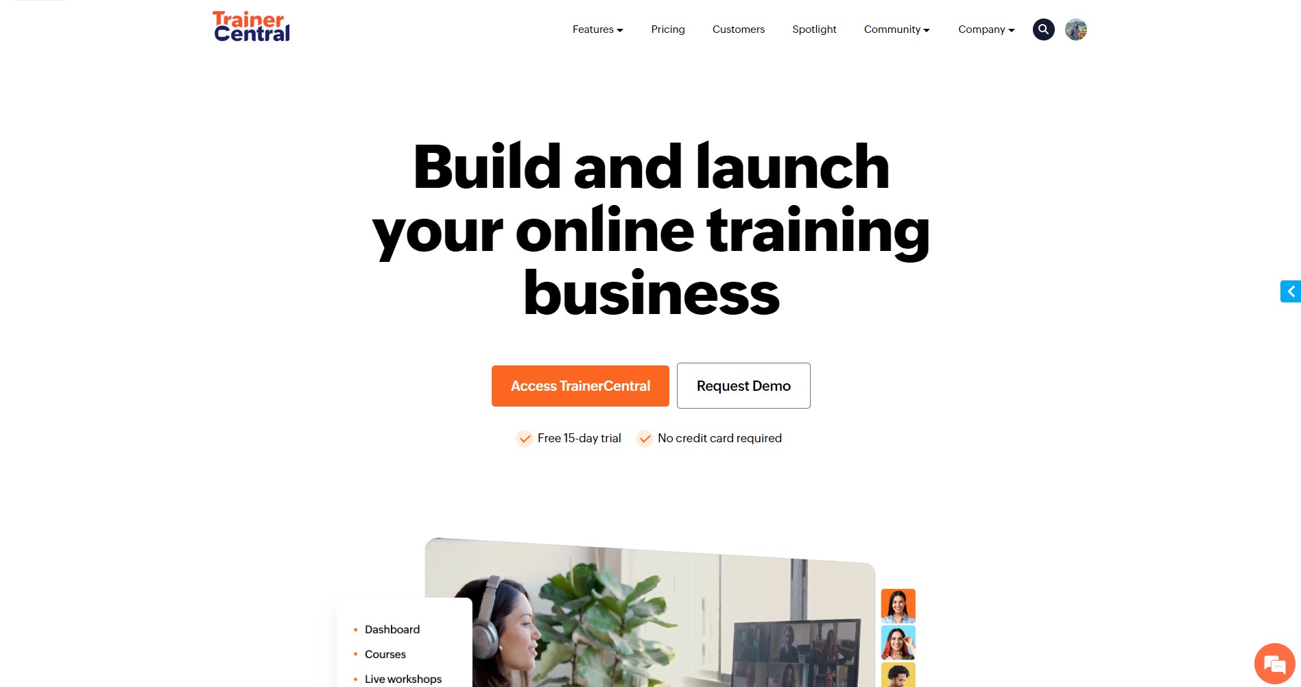 TrainerCentral Landing page