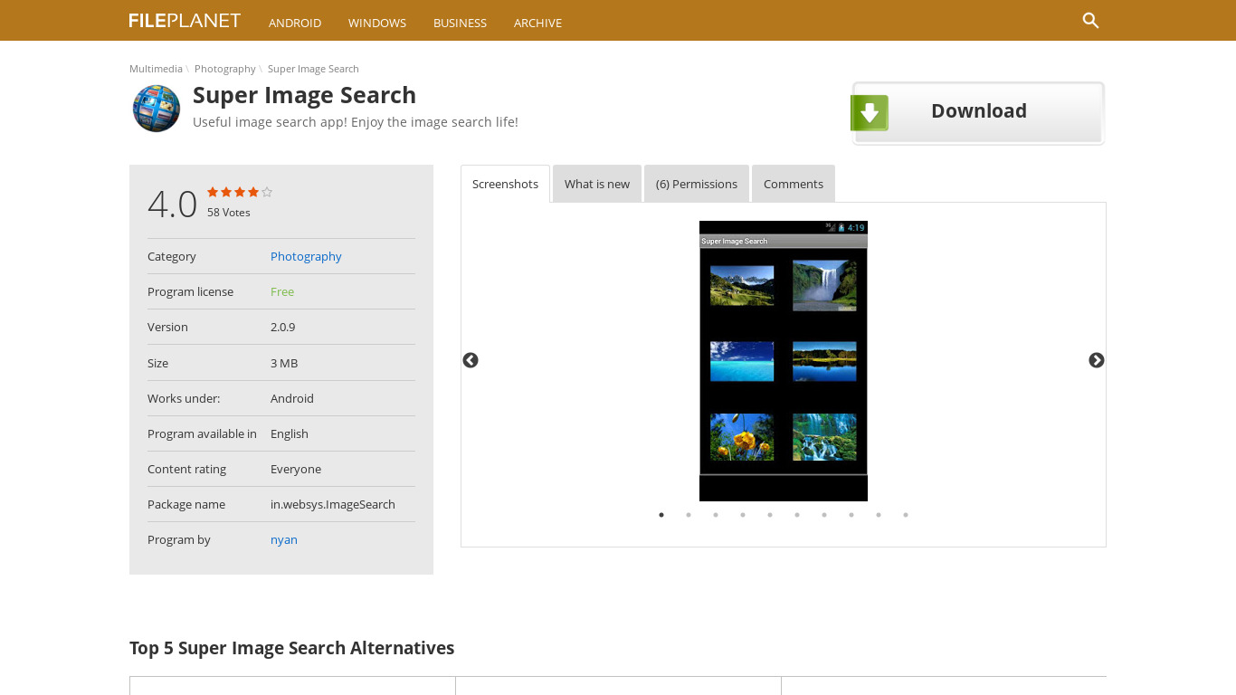 Super Image Search Landing page
