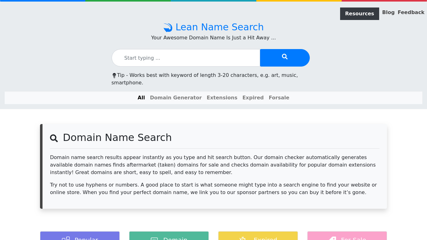 Lean Name Search Landing page