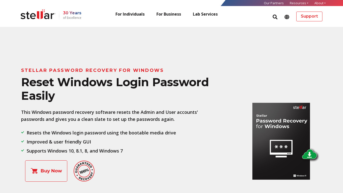 Stellar Password Recovery Landing page