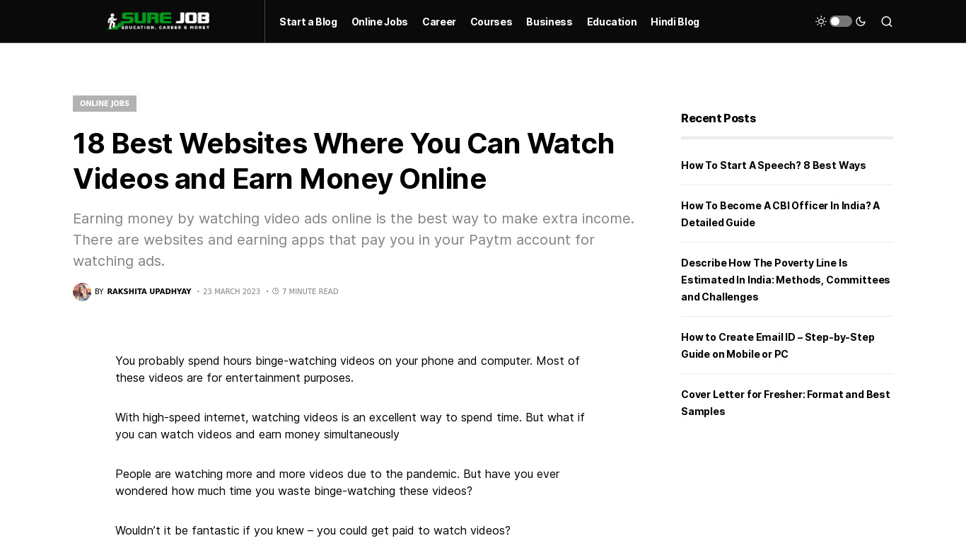 Watch Video and Earn money Landing page