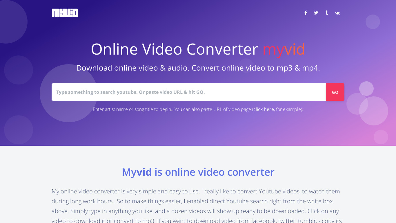 MyVid.download Landing page