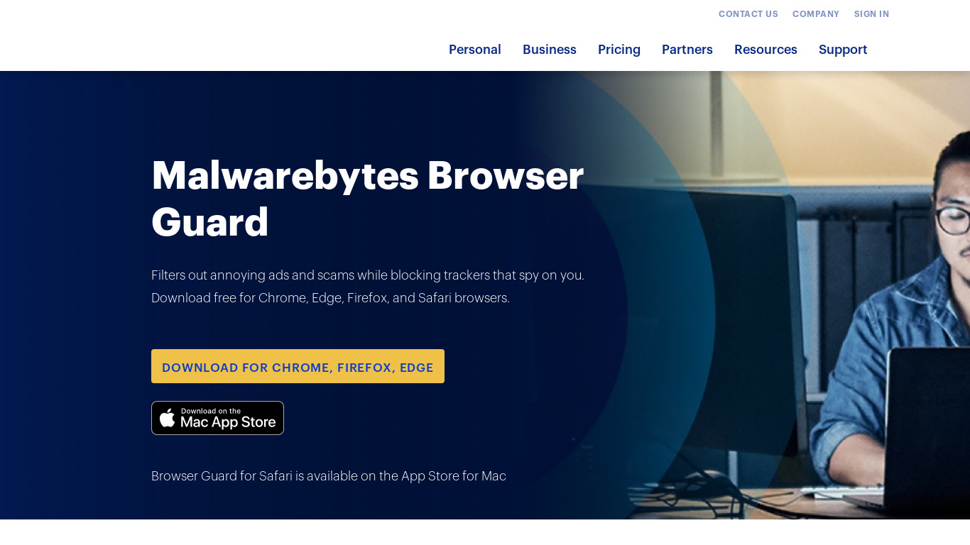 Malwarebytes Browser Guard Landing page