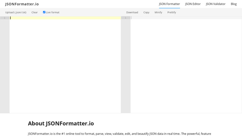 JSONFormatter.io Landing Page