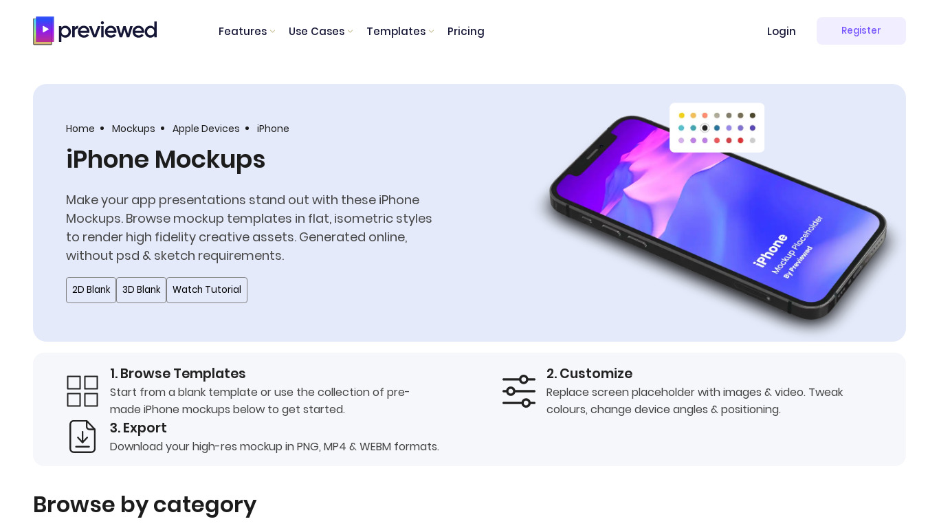 iPhone Mockups by Previewed Landing page