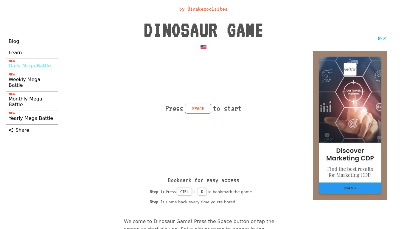 DinoJump Landing page
