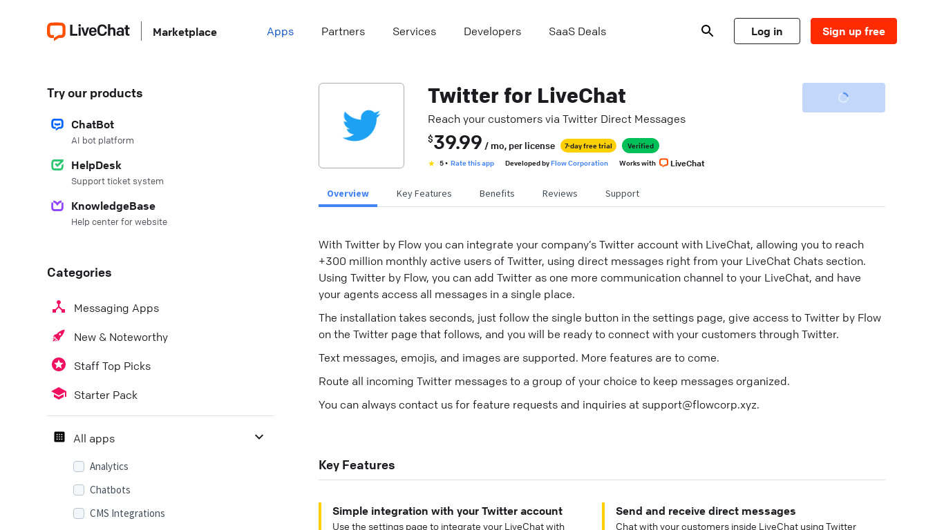 Twitter for Livechat Landing page