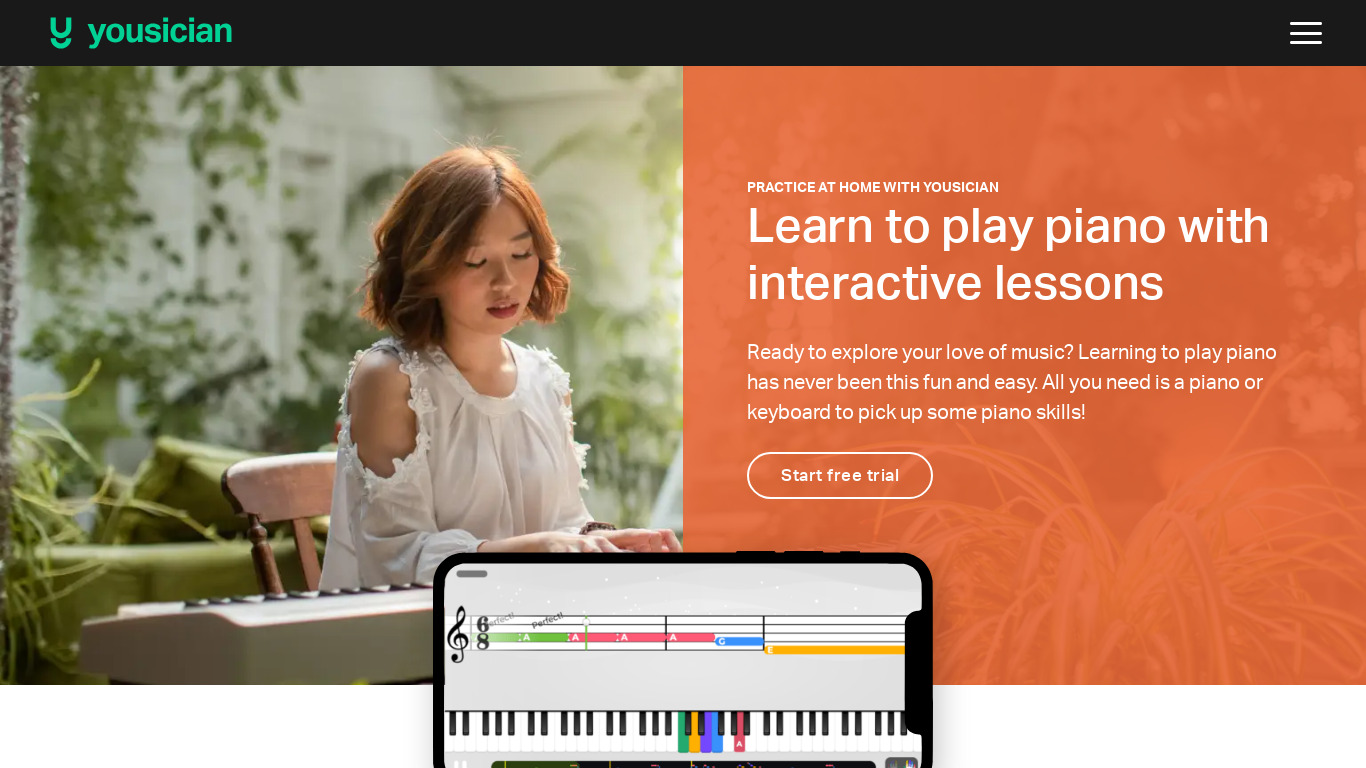 Piano by Yousician Landing page