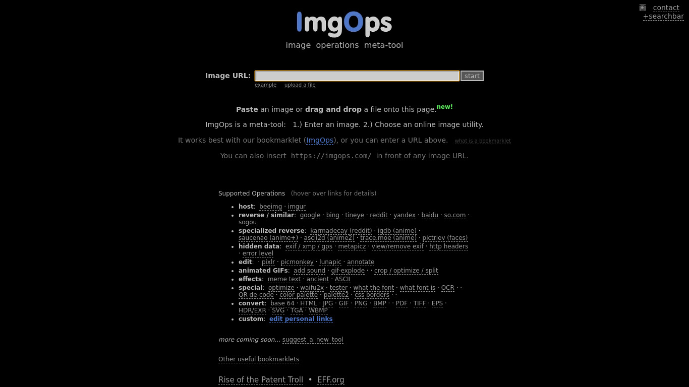 ImgOps Landing page