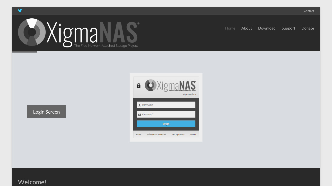 XigmaNAS Landing page