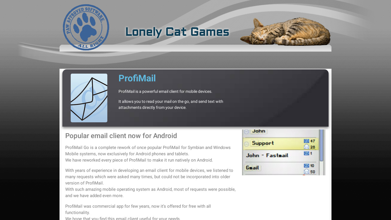 ProfiMail Landing page