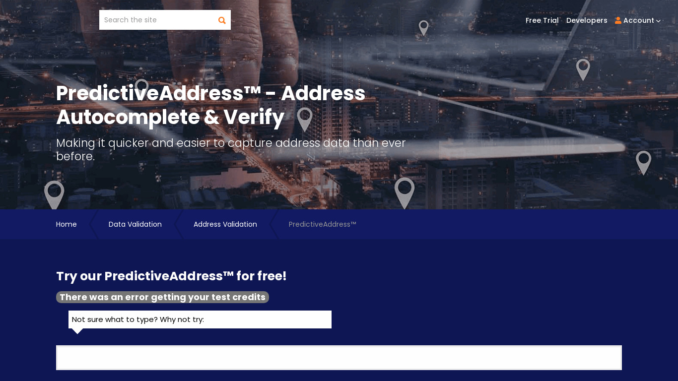 Data8 UK PredictiveAddress Landing page